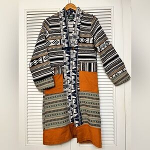 Kathmandu Imports Cotton Handwoven Multicolor Thai Fabric Long Duster Jacket NWT